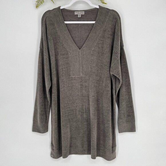 Barefoot Dreams Cozychic Ultra Lite V-Neck Tunic Sweater Plus Size 1 X Grey - Picture 1 of 7